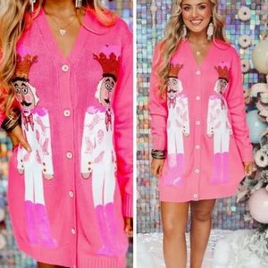 Queen of Sparkles Pink Nutcracker Sweater Dress Cardigan CHRISTMAS